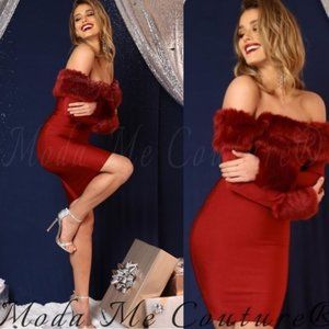 Bodycon Fur Trimmed Dress